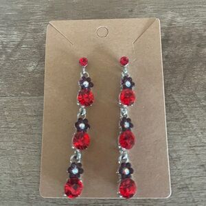Red and Purple Drop Earrings stud silver tone